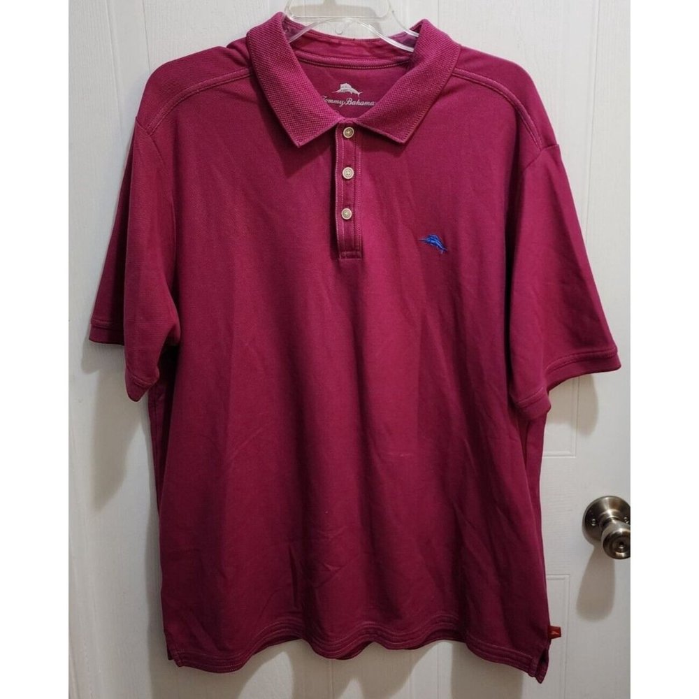 Tommy Bahama Fuchsia Pink Short Sleeve Polo Shirt‎ Size XL Supima Cotton Blend